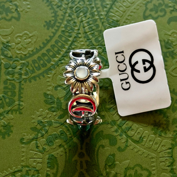 Gucci Green Gemstone Silver Ring Size 6 - Picture 3 of 6